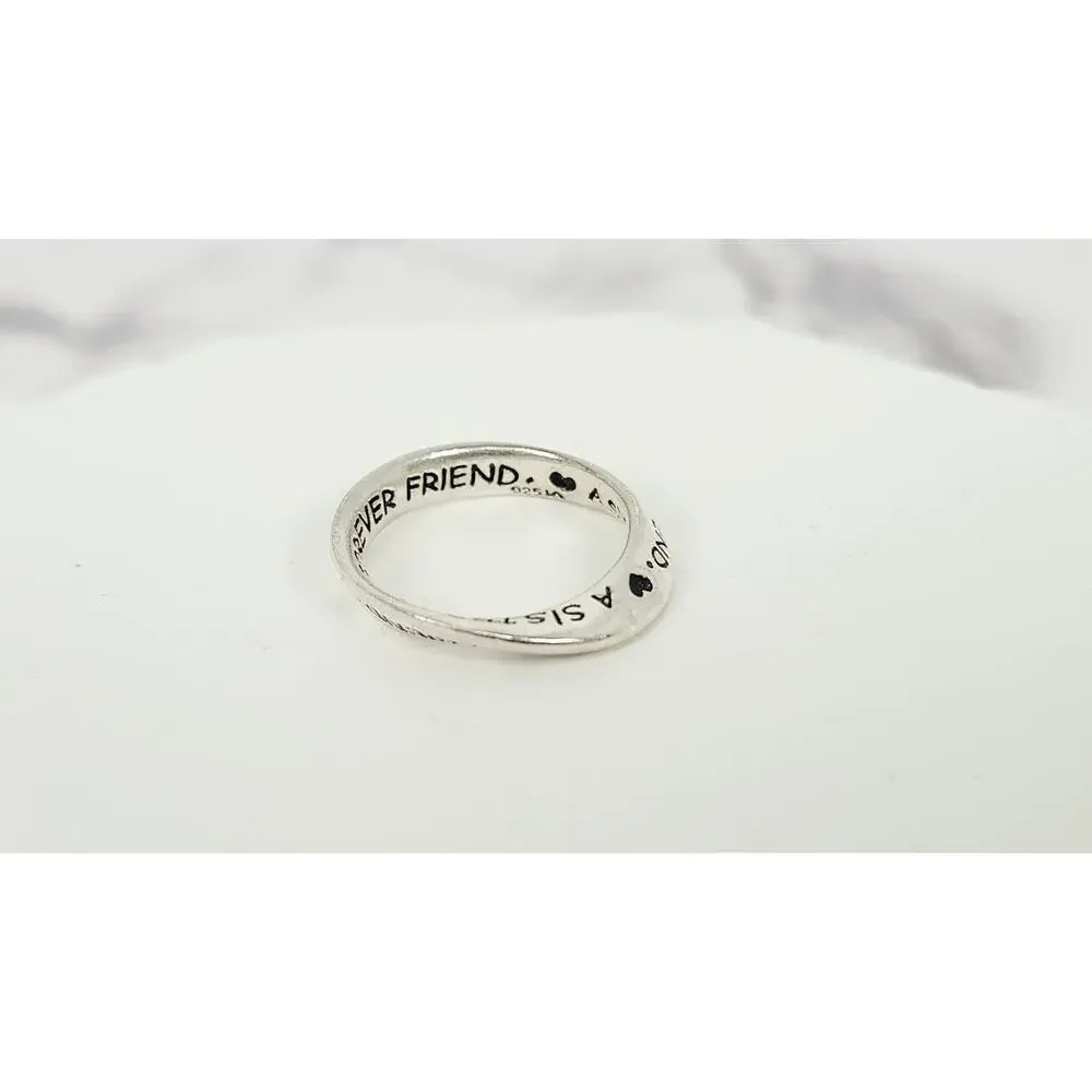 Vintage 925 Sterling Silver Möbius Infinity Sister Friend Inscribed Band Ring